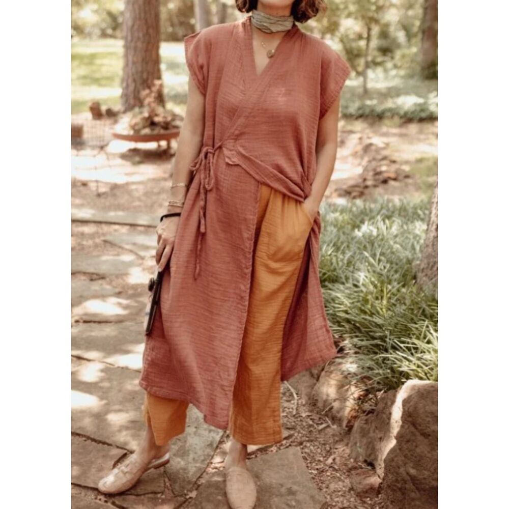Odd Bird Aydin Wrap Lounge Dress Luxury 100% Soft Cotton Gauze